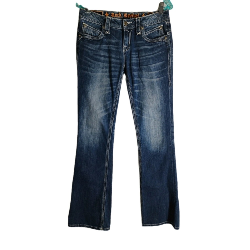 Rock Revival Womens 27 (30x32) Ele Boot Cut Low Rise Dark Denim Blue Jeans